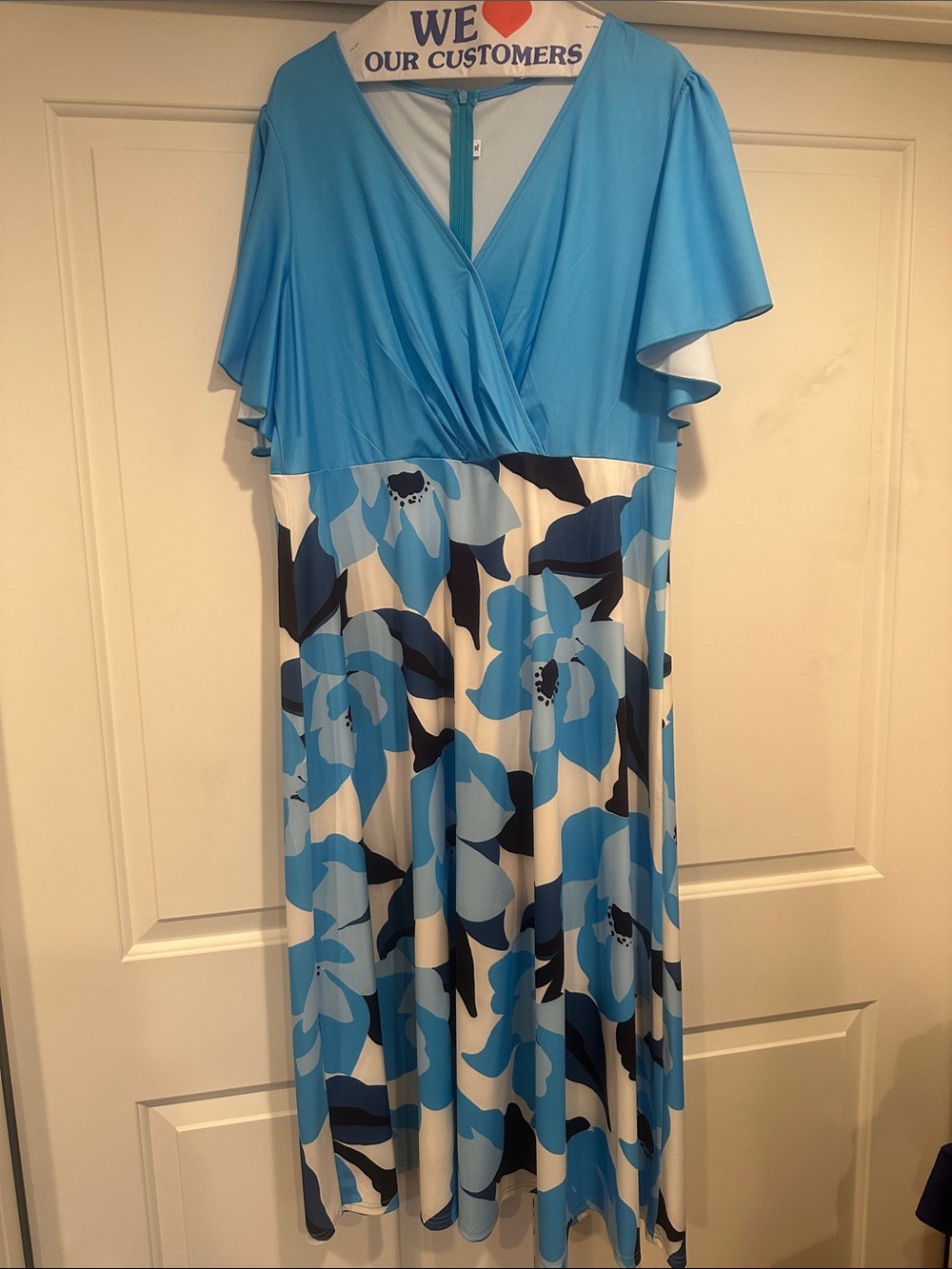 Blue Floral Maxi Dress with Flutter Sleeves
